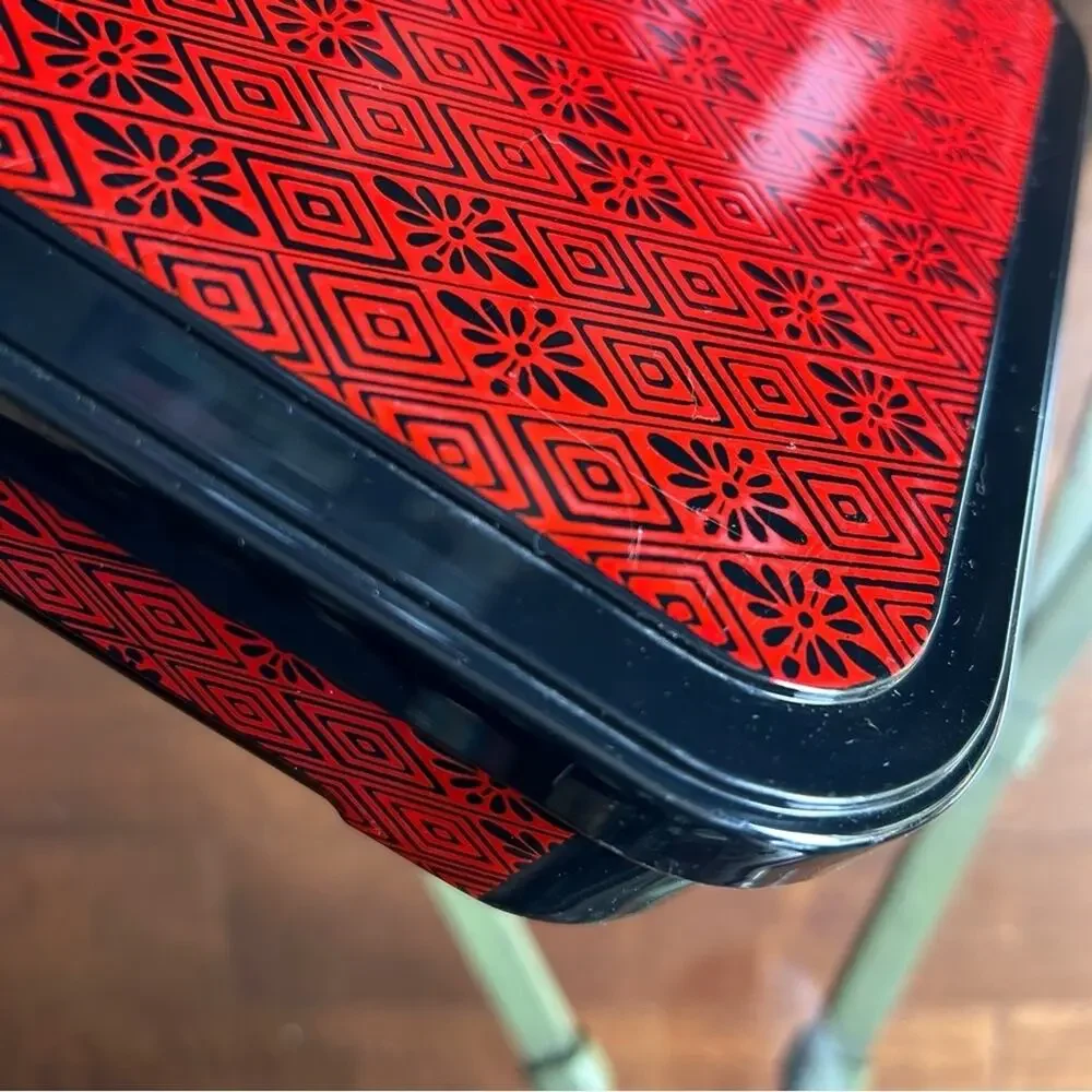 Japanese Bento Box, Black & Red Geometric Pattern, Nice Big Size For Adult Meal